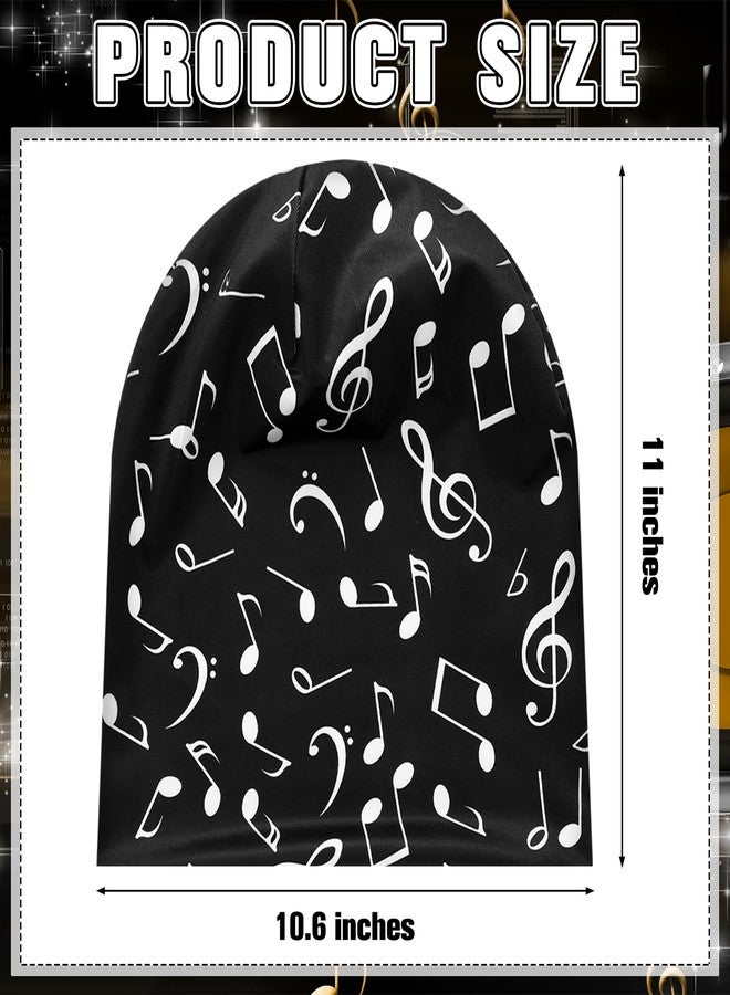 Velmitten 2 Pcs Black and White Music Notes Beanies Piano Notes Slouchy Thin Bonnet Caps Christmas Musical Gifts Skull Cap Elastic Brimless Knitted Hat for Music Lover Producers Piano Player Women Men - Image 2